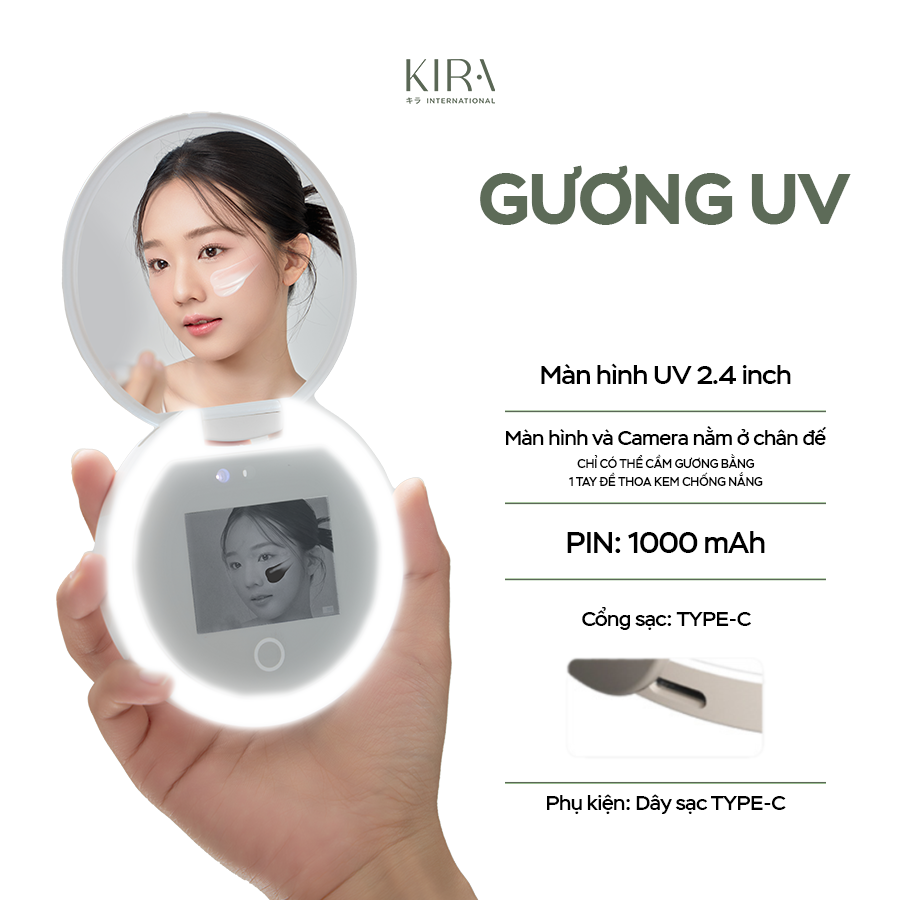 Gương cầm tay có camera UV KIRA công nghệ FENCHILIN soi kem chống nắng