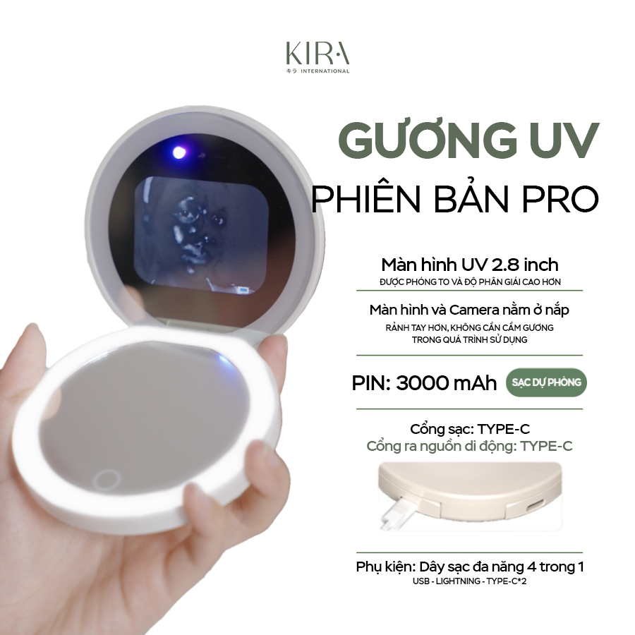 Gương cầm tay có camera UV KIRA công nghệ FENCHILIN (bản PRO)